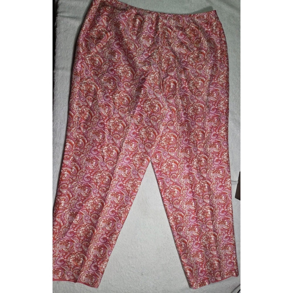 Evan Picone Womens 14 100% Silk Paisley Pants Pink Coral Lined Ankle Trouser - Picture 3 of 8
